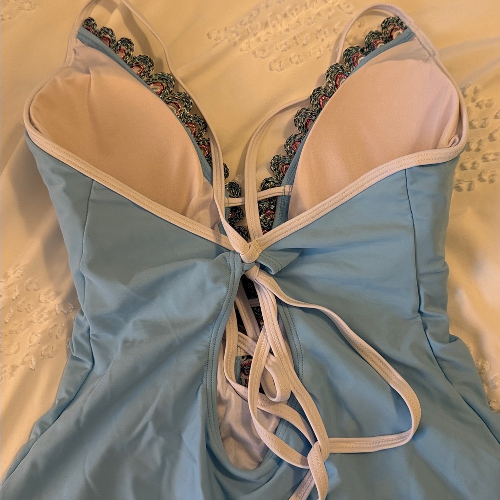 Blue Crochet Trim One Piece Bathing Suit 🩱 - Picture 4 of 4